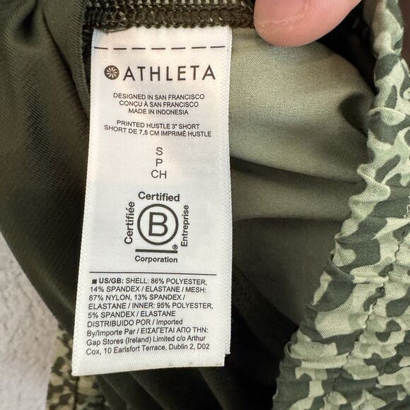 S Athleta Shorts Womens S Green Printed Hustle 3" Vented Brief Zip Pocket Jogger - Picture 6 of 7